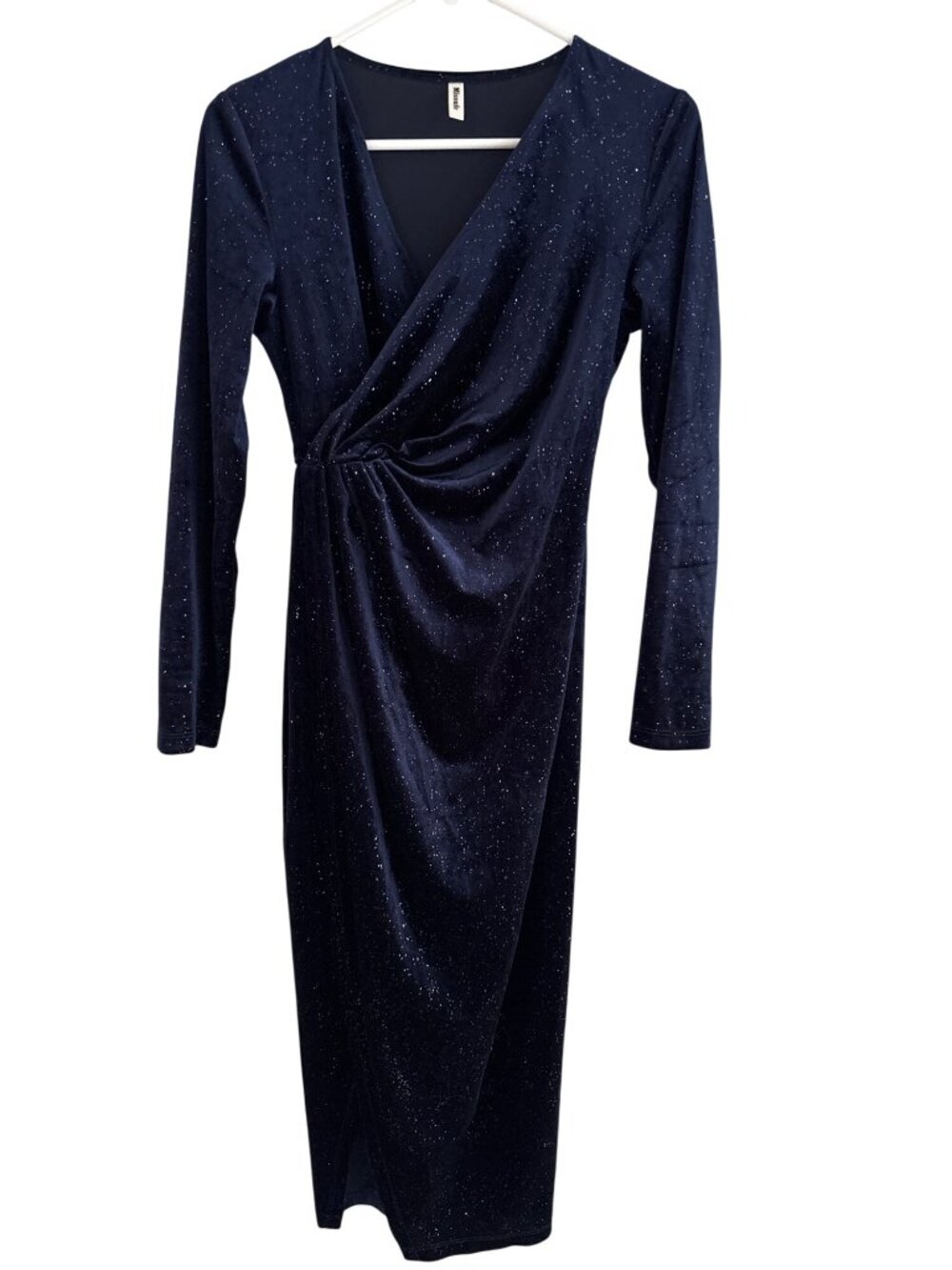 Missufe Wrap Dress XS Surplice VNeck Long Sleeve Navy Blue Glitter Elegant Party